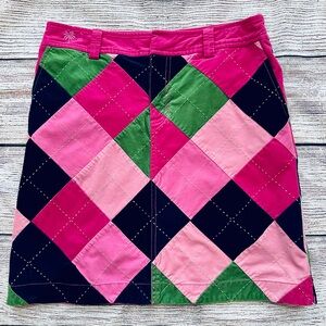 Lilly Pulitzer Pink Green Corduroy Diamond Sewn Patch Skirt Ladies Sz 4